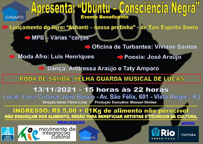 Foto do cartaz o evento “Ubuntu – Consciência Negra”, na Lona Cultural João Bosco