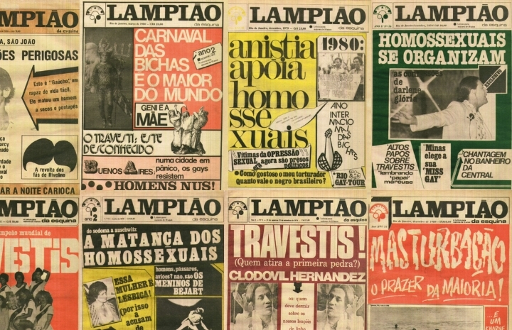 Capas históricas do "Lampião da Esquina", um jornal voltado para o público LGBTQIA+ que circulou em plena ditadura