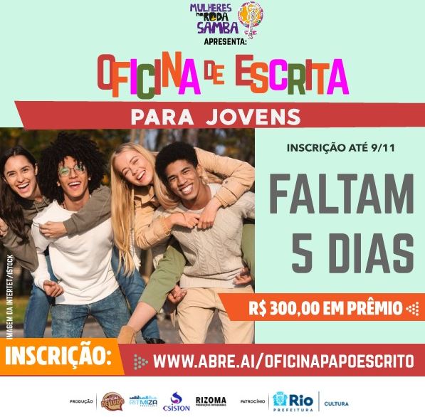 Oficina de escrita Cartaz convocando jovens para Oficina de escrita Dá o papo escrito.