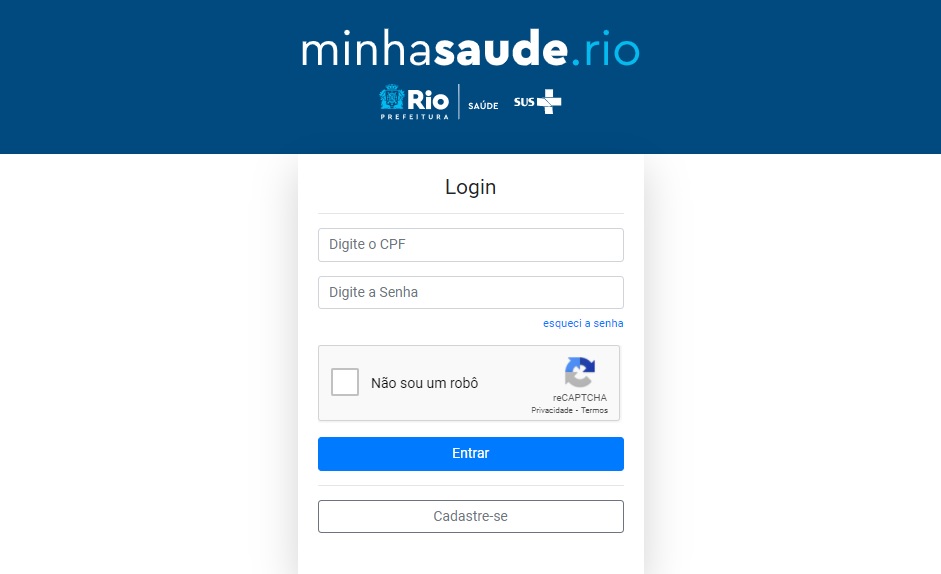 Minha Saúde Rio: campo de login