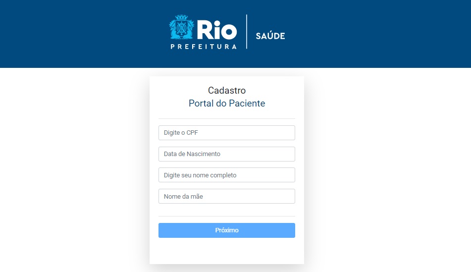 Minha Saúde Rio: campo de informações básicas, nome,cpf e nome da mãe