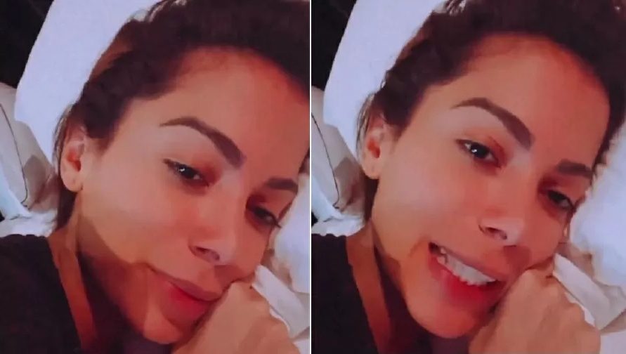 Montagem com trechos do vídeo de Anitta, em close no rosto da cantora