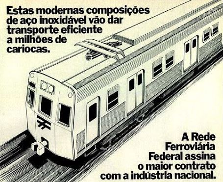 Publicação de 1977 da chegada dos primeiros trens em aço inox na Rede Ferroviária Federal.