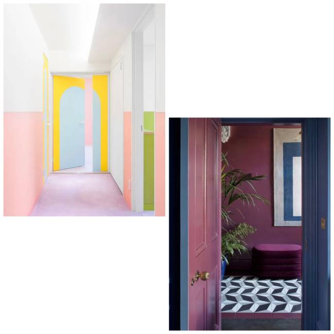 Portas coloridas As duas imagens mostram portas coloridas.