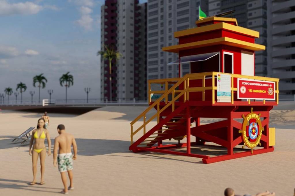 Protótipo da nova cabine de salva-vidas, em Copacabana