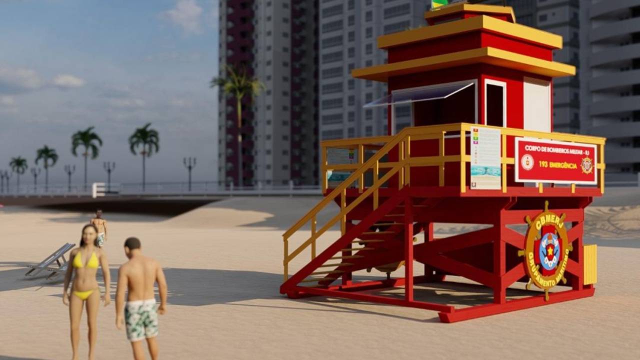 Protótipo da nova cabine de salva-vidas, em Copacabana