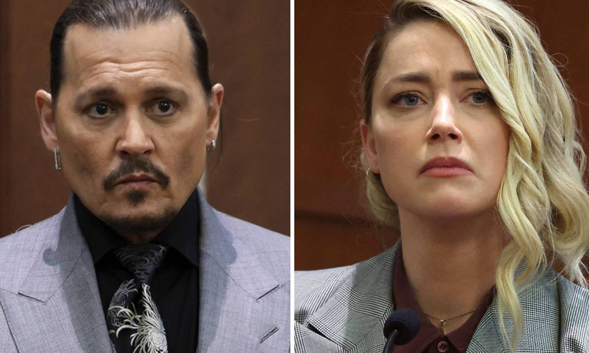 Johnny Depp e Amber Heard no tribunal.