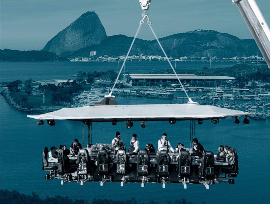 No céu: a mesa para 22 pessoas será suspensa com um chef sobre a Baía de Guanabara