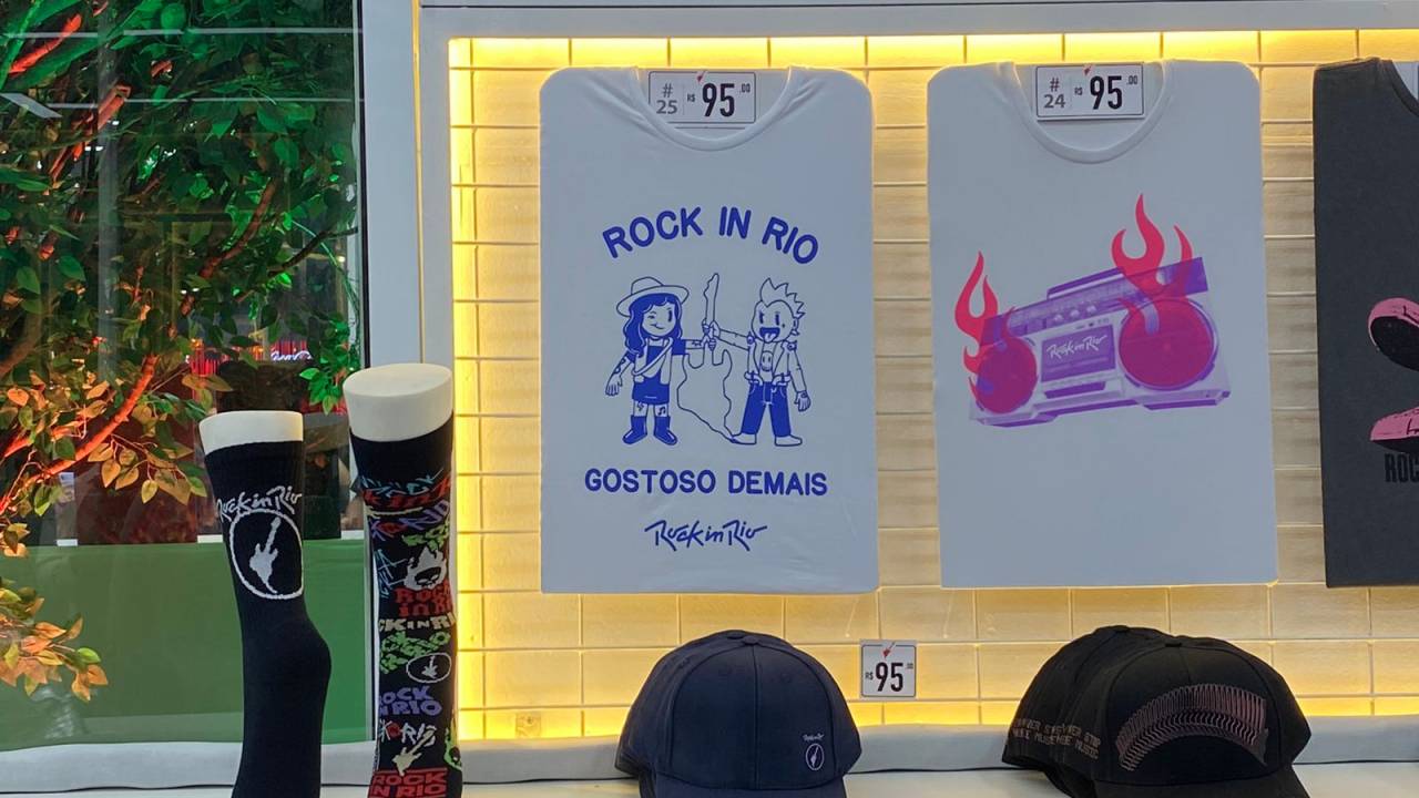 Foto mostra produtos oficiais do Rock in Rio