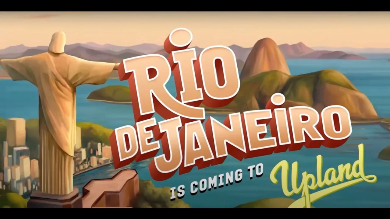 Foto mostra desenho com o Cristo Redentor e o Pão de Açúcar com a frase "Rio de Janeiro is coming to Upland"