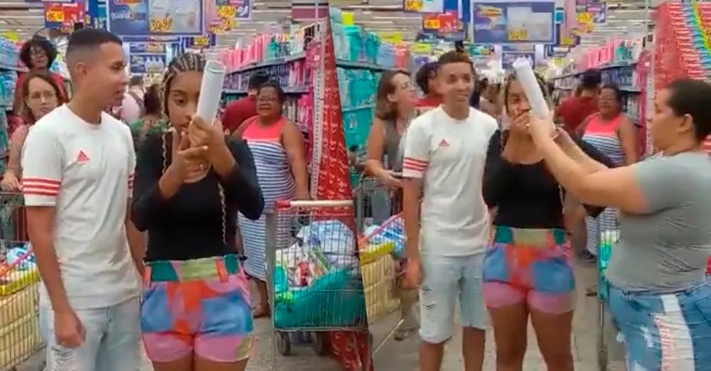 Foto mostra jovens revelando sexo do bebê no supermercado Guanabara