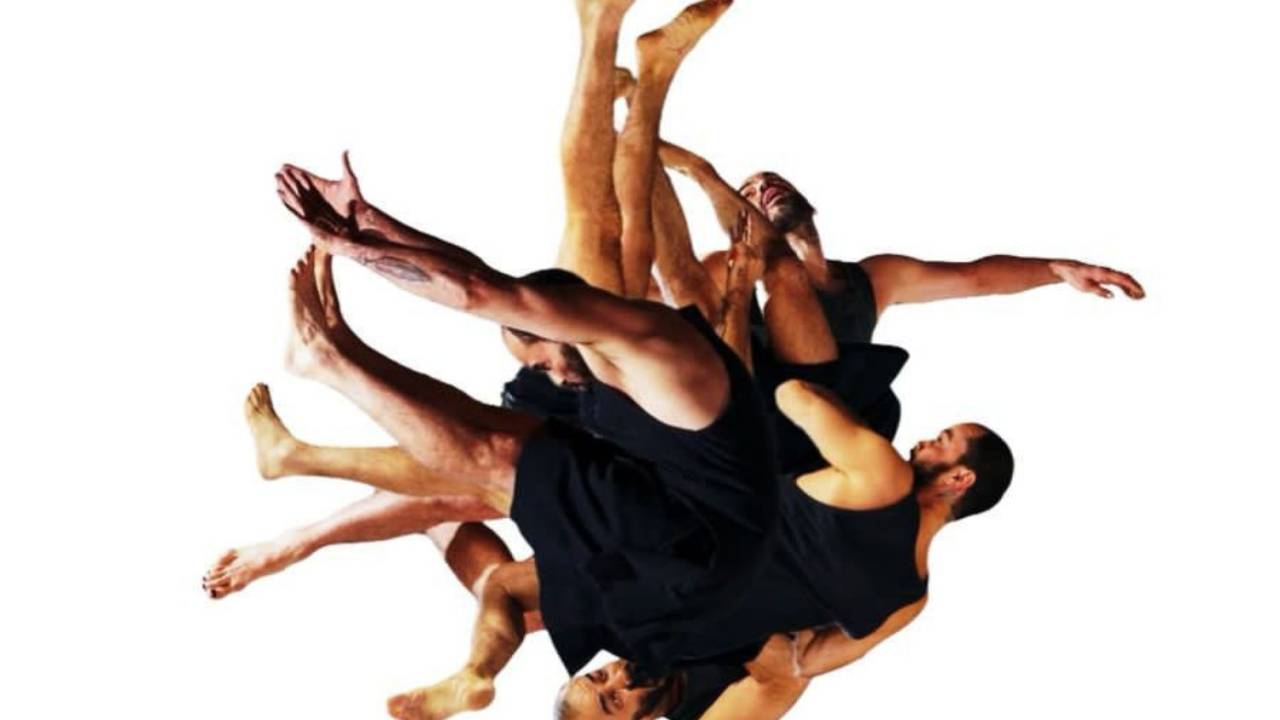 Foto mostra montagem com fotos de bailarino fazendo movimentos de dança acrobática