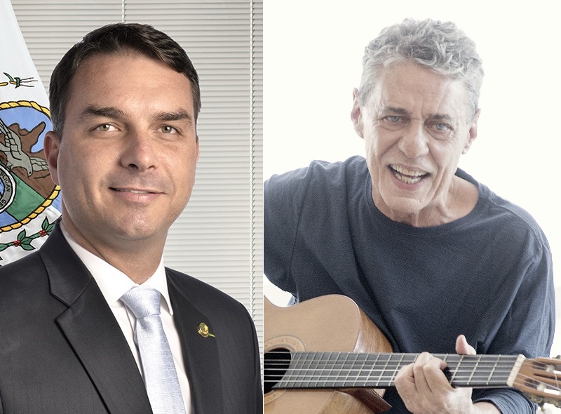 Montagem com Flavio Bolsonaro à esquerda e Chico Buarque à direita