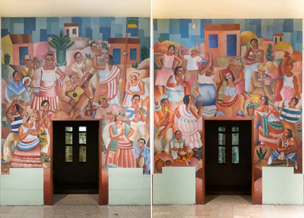 Montagem de fotos dois grandes murais de Di Cavalcanti
