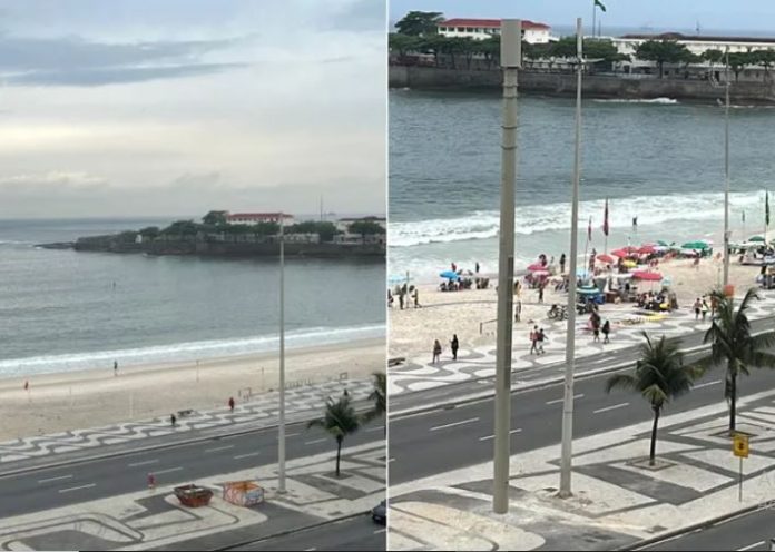 A praia de copacabana sem e com postes 5G