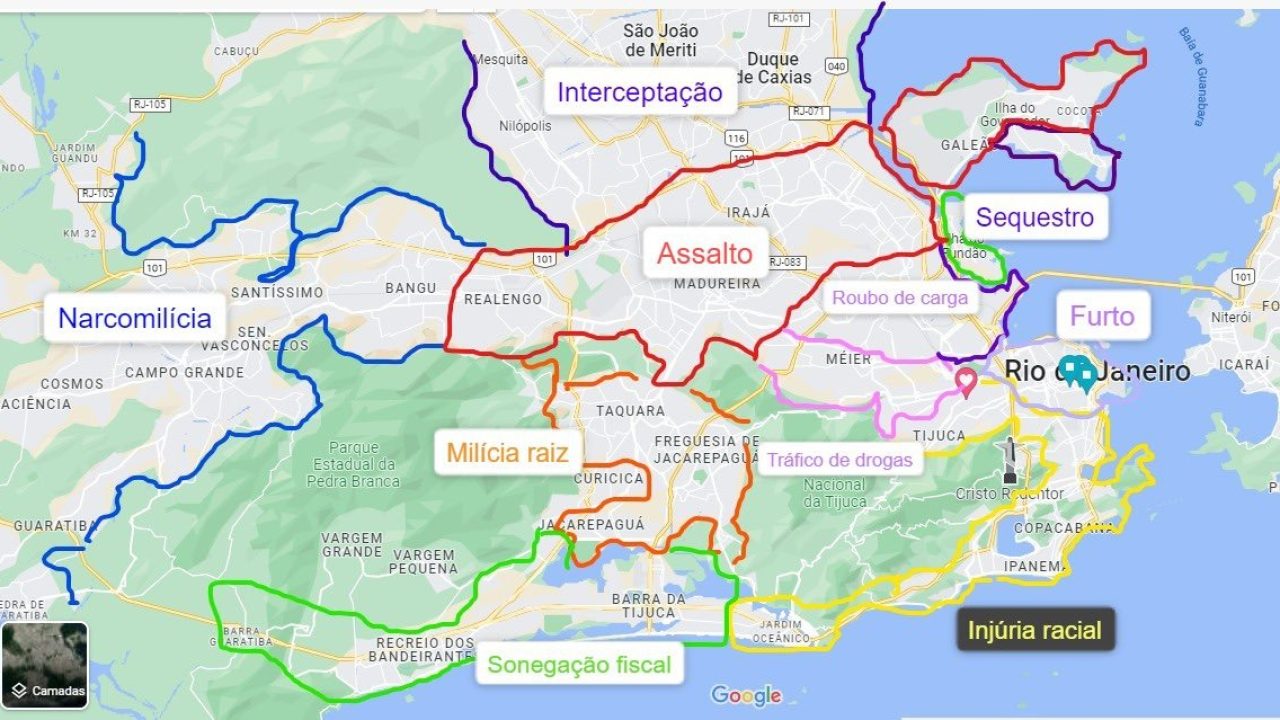 Foto mostra mapa do crime do Rio de Janeiro