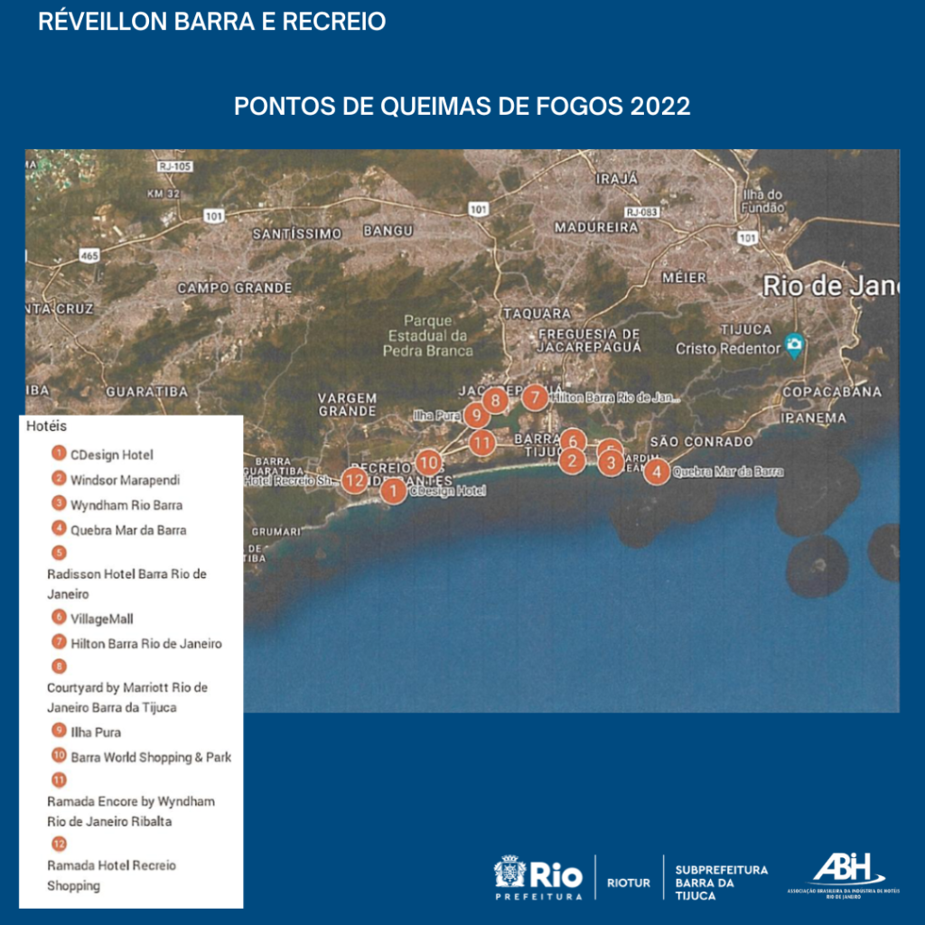 Mapa mostra pontos com queimas de fogos nos bairros da Barra e Recreio dos Bandeirantes