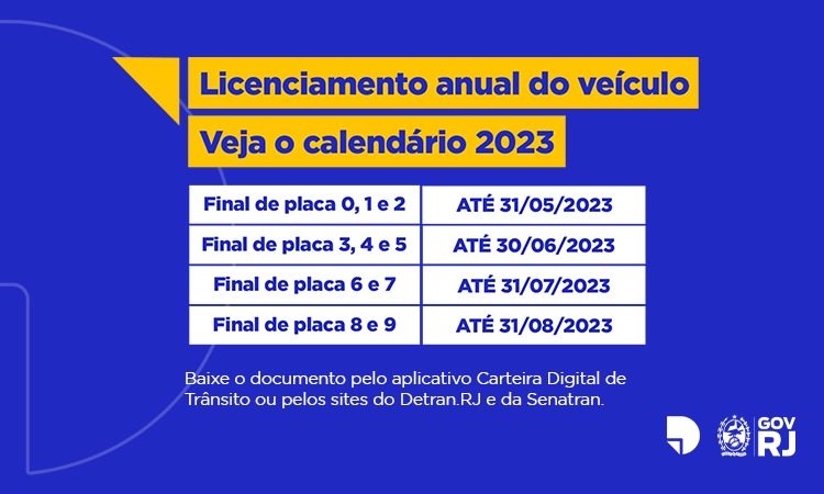 Calendário licenciamento 2023