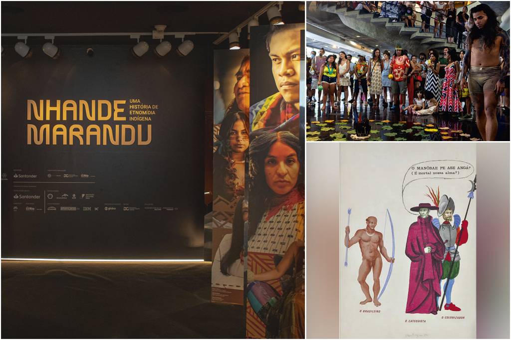 Em cartaz no Museu do Amanhã (à esq.) e no MAM (à dir.): obras e performances de indígenas