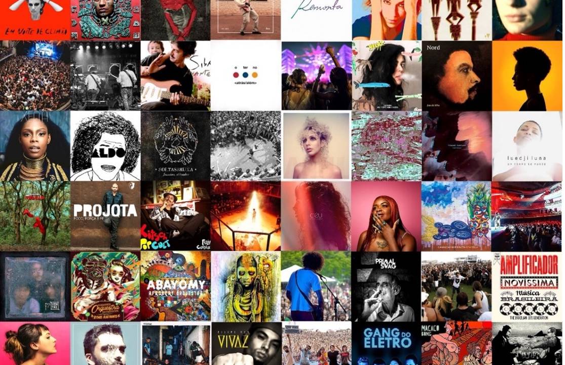 Montagem com diversas capas de discos brasileiros