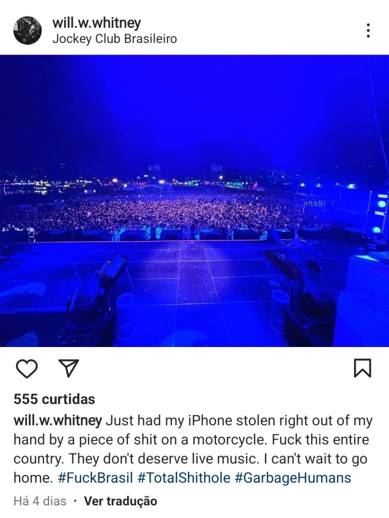 post-will-770×1024 Foto mostra publicação de baterista de Lana del rey falando mal do Brasil