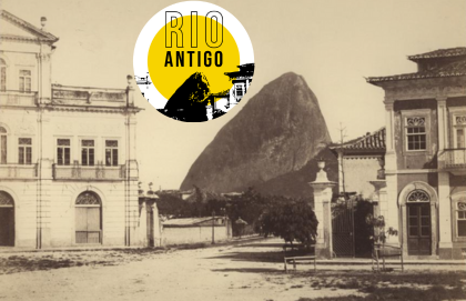 Hotel dos Estrangeiros (à esquerda da imagem), na Praça José de Alencar, no Flamengo, em 1865 - na montagem, a logomarca do Instagram @rioantigo