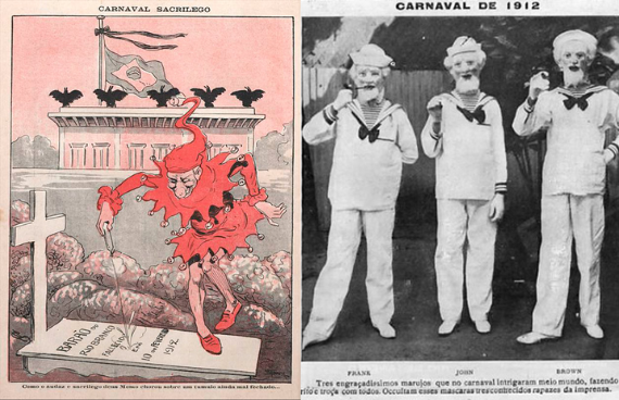 veja rio (2) Charge contra o carnaval de 1912 e foto da folia