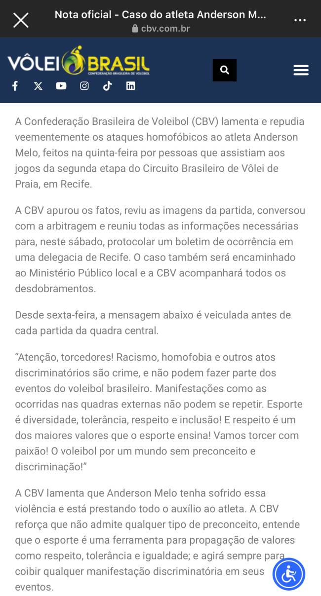 Nota CBV homofobia no Circuito Brasileiro de Vôlei de Praia