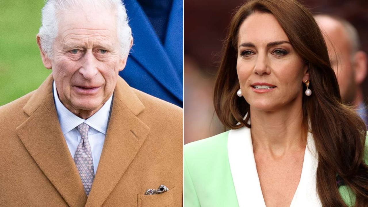 Fotos do Rei Charles III e da princesa Kate Middleton.