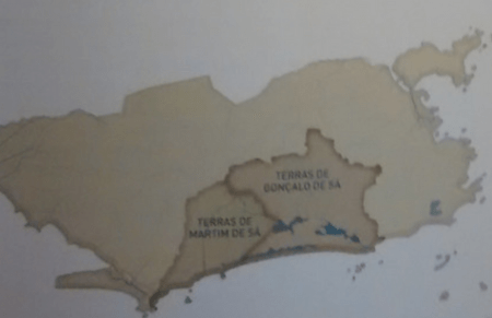 veja rio Mapa indicando a divisão da Barra da Tijuca no início do período colonial