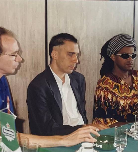 Arnaldo Antunes e Carlinhos Brown em entrevista no hotel