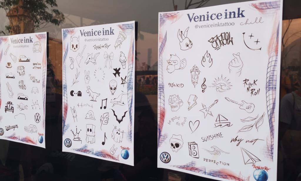 É de graça: estúdios de tatuagem no Rock Rio têm centenas de desenhos à escolha do público