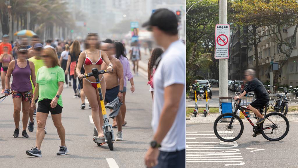Patinetes voltam à cena e tornam a orla fechada aos domingos um percurso permeado de obstáculos