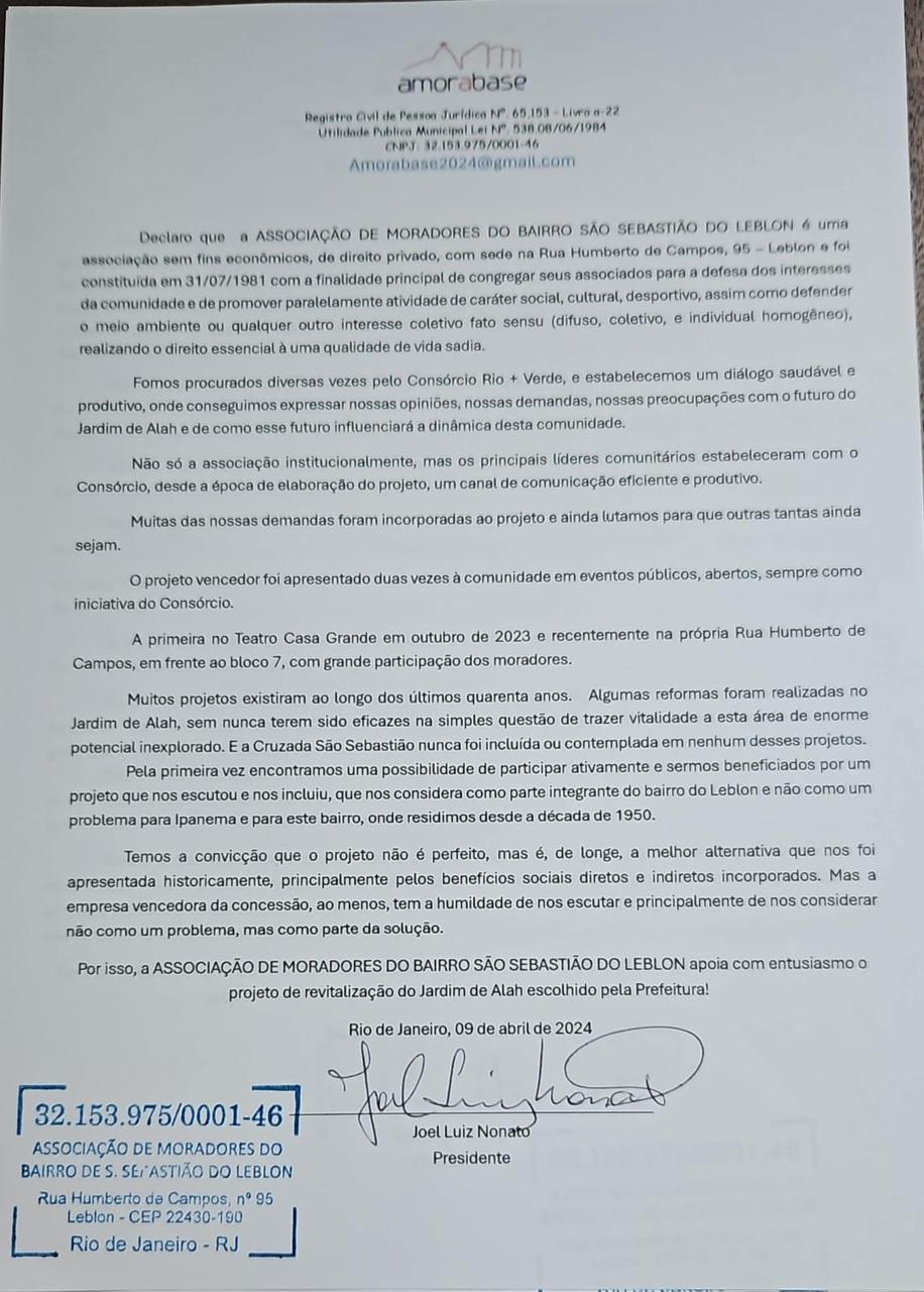 Documento dos moradores da Cruzada Doc Cruzada