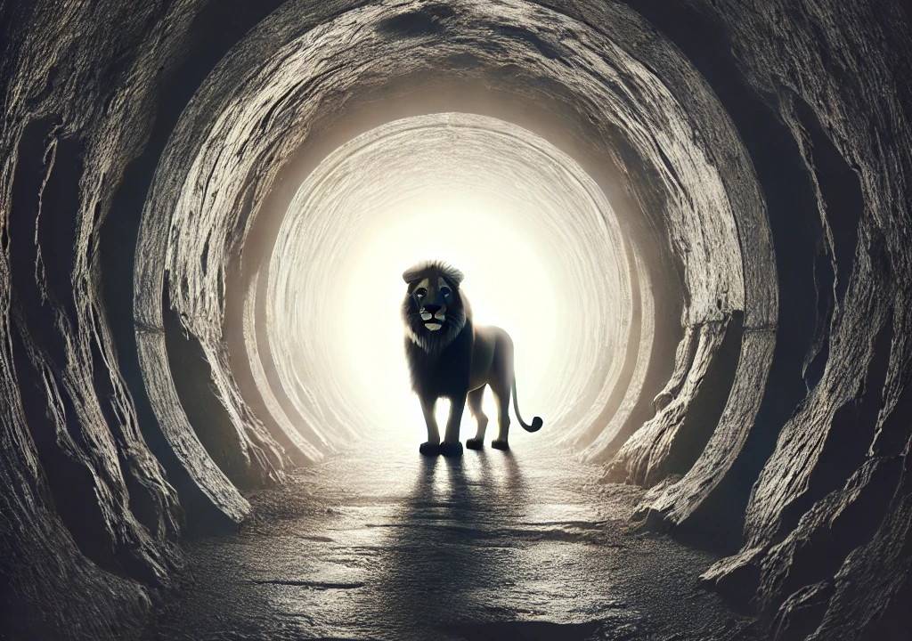 leao observando no fim do túnel