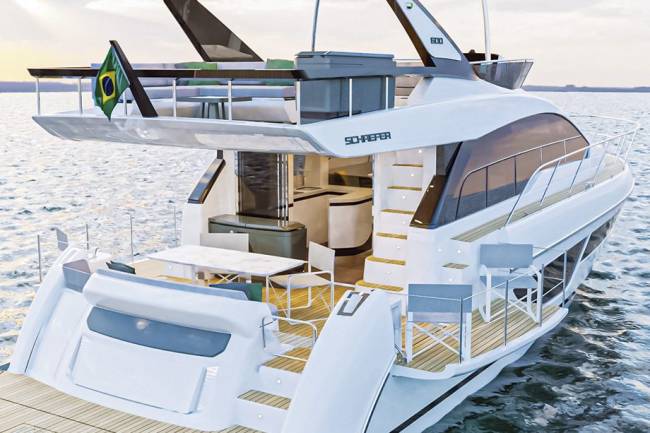 A Schaefer 600, que estreia nesta edição do Rio Boat Show, o barco alugado para as gravações das cenas com Rodrigo Lombardi, na Marina da Glória