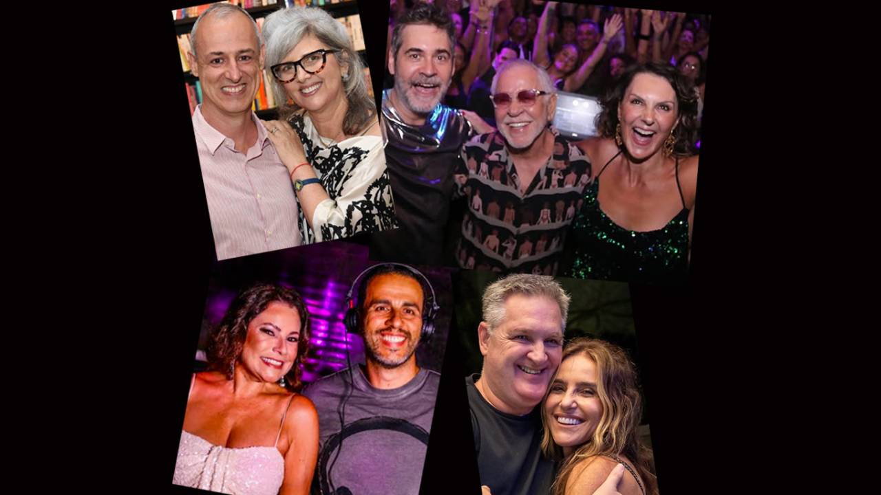 Kika Gama Lobo e o DJ Marcos Mamede; o publicitário Diego de Godoy, Nelson Motta e Patricia Parenza; Renata Araújo e Thiago Mourão; e André Werneck e Monique Curi