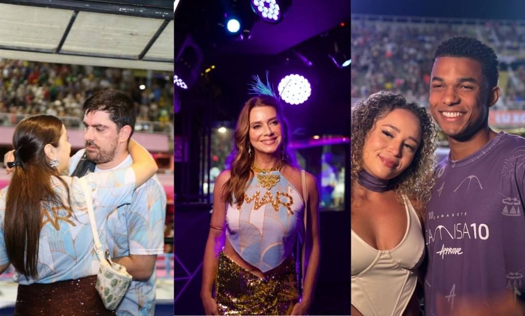 Letícia Spiller, Marcelo Adnet e Juan Paiva curtem primeiro dia na Sapucaí