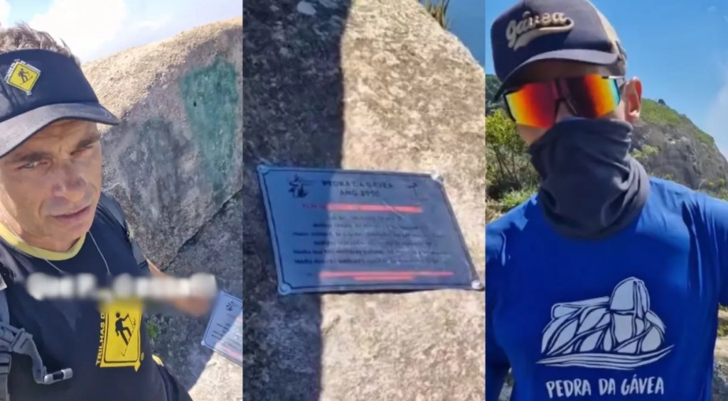 Instalação de placa de metal na Pedra da Gávea gera revolta em guias