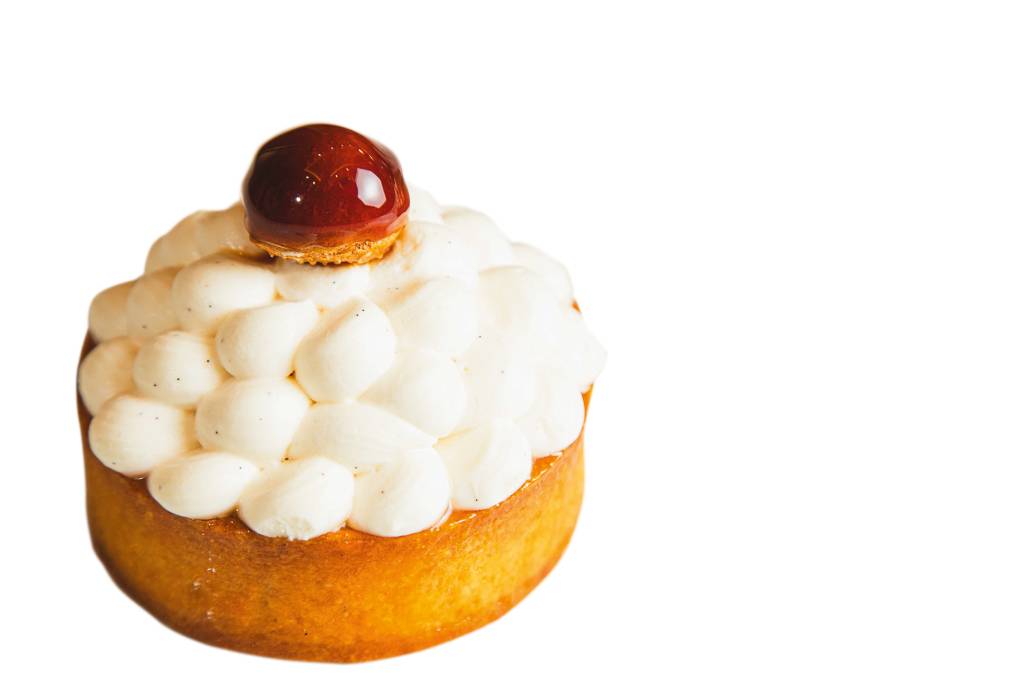 Flor Saint-Honoré Flor saint-honoré (R$ 38,00) leva creme de baunilha de Madagascar, caramelo e choux recheadas