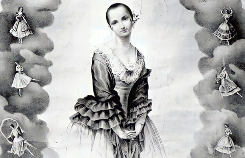 2 Bailarina de vestido está no meio da ilustração