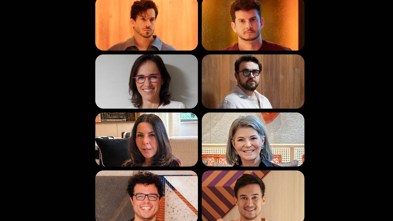 (Em ordem alfabética): os irmãos Carlos e Caio Carvalho; Gisele Taranto, João Parnaggio, Paola Ribeiro, Paula Neder, Pedro Coimbra e Rodolfo Consoli