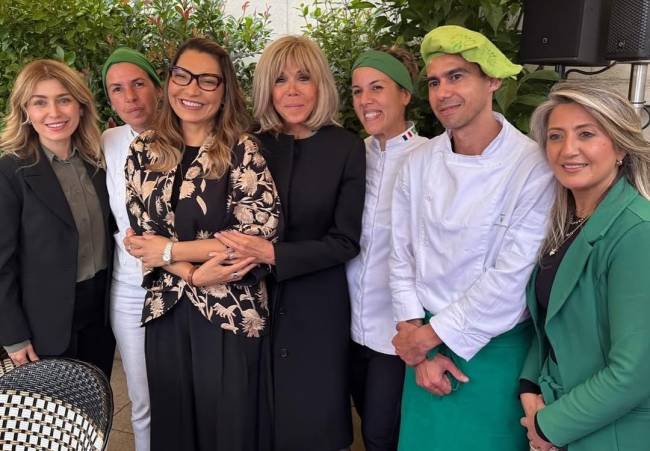 Marina Giuberti, Morena Leite, Janja, Brigitte Macron, Luciana Berry, Simão Dias e Luciana Chedid