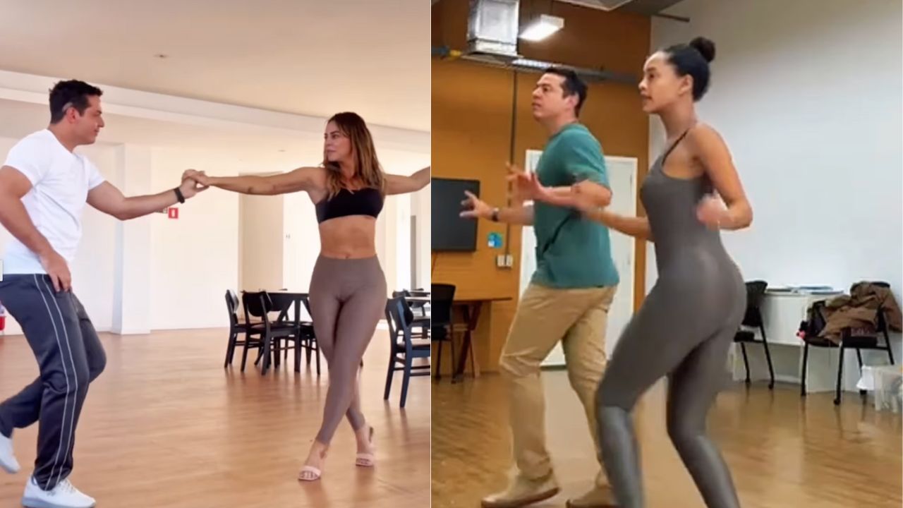 Samba no pé: as atrizes Paolla Oliveira e Taís Araújo ensaiam com o coreógrafo Leandro Azevedo