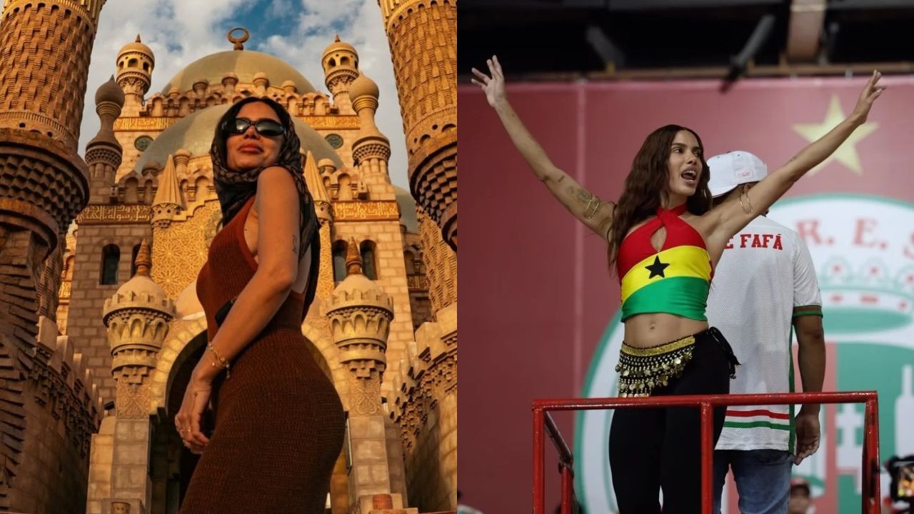 Anitta desembarca do Egito e vai direto para o ensaio da Grande Rio. Assista